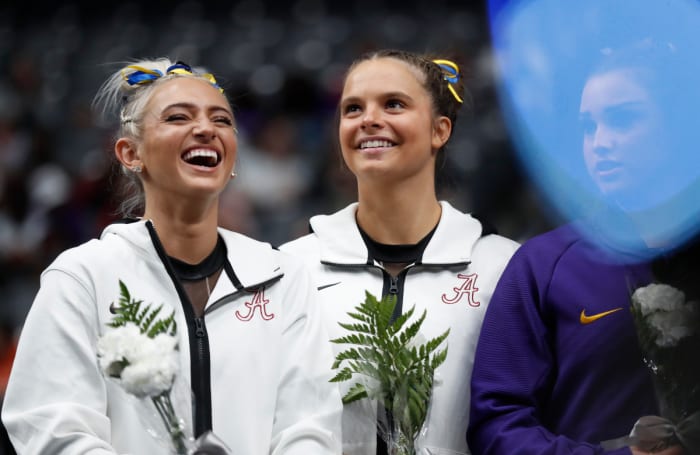 Lexi Graber and Lilly Hudson on podium at SECs